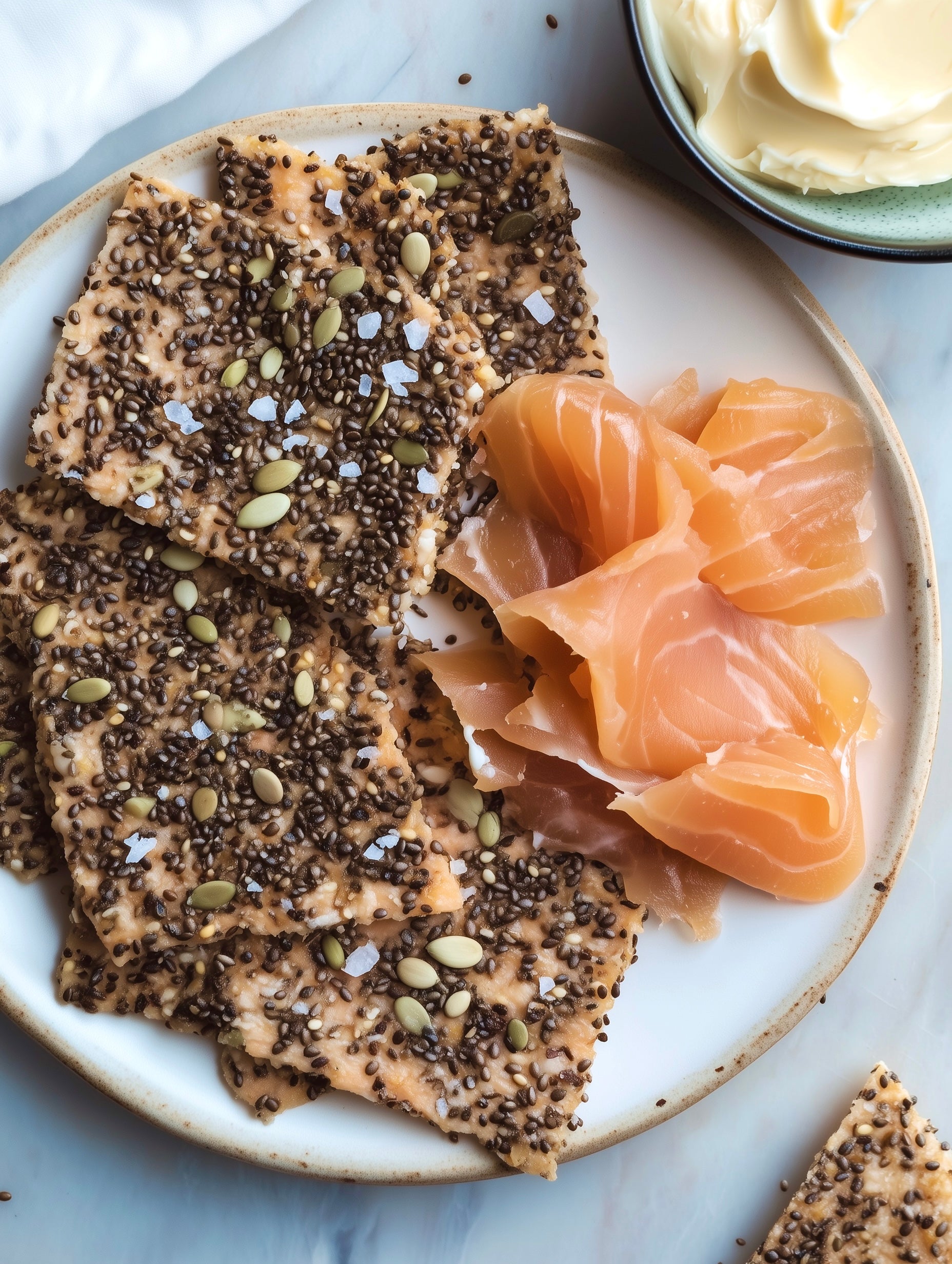 Seed Crackers and Cold Smoked Salmon